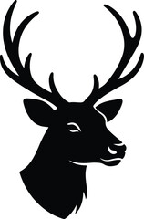 Vector silhouette of a majestic deer head with antlers illustration