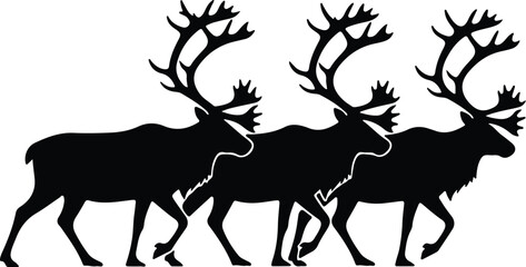 Vector silhouette of reindeer herd walking forward illustration © Golshan Ara Monny