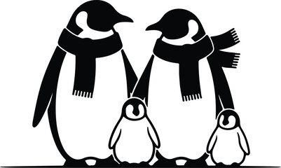 Vector silhouette penguin family wearing scarves winter illustration © Golshan Ara Monny