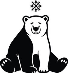 Naklejka premium Vector silhouette polar bear with snowflake above illustration