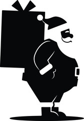 Vector silhouette Santa Claus carrying a big present illustration