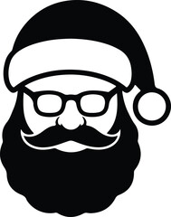 Vector silhouette Santa Claus face wearing glasses illustration