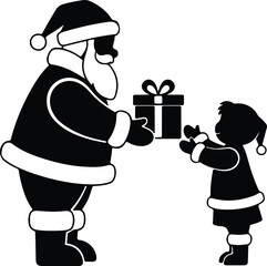 Vector silhouette Santa Claus giving gift to child illustration