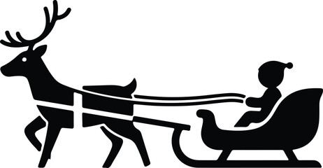 Vector silhouette Santa Claus riding reindeer sleigh illustration