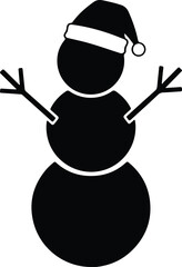 Vector silhouette simple snowman wearing santa hat christmas illustration