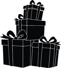 Vector silhouette stacked christmas presents wrapped with bows illustration