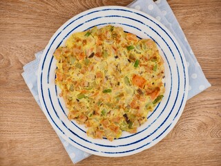 아시아 음식 계란채소 부침개