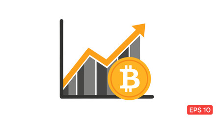 Bitcoin cryptocurrency value increase with growth graph chart vector illustration.