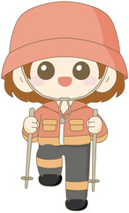 등산하는 귀여운 여자 캐릭터