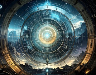 Obraz premium Abstract artwork of a cosmic portal looking outward, with a geometric design