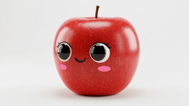Cute cartoon red apple character with a happy face and blushing cheeks, isolated on a white background