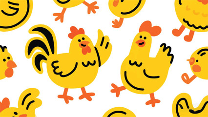 Funny Smiling Chicken Illustrator Artwork Banner Background Design Template 