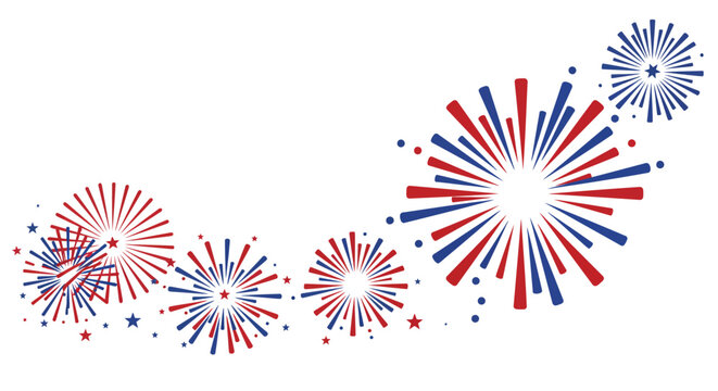 Festive Red and Blue Fireworks Bursting with Celebration and Sparkle