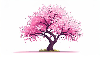 Fototapeta premium Pixelated Cherry Blossom Tree with Pink Flowers and Brown Trunk on White Background