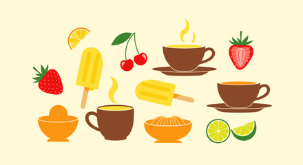 Various refreshing beverages and frozen treats perfect for a warm day.