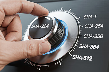 Hand adjusting a security dial to sha 224 for enhanced data protection and encryption
