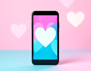 Smartphone with heart icon, pastel background