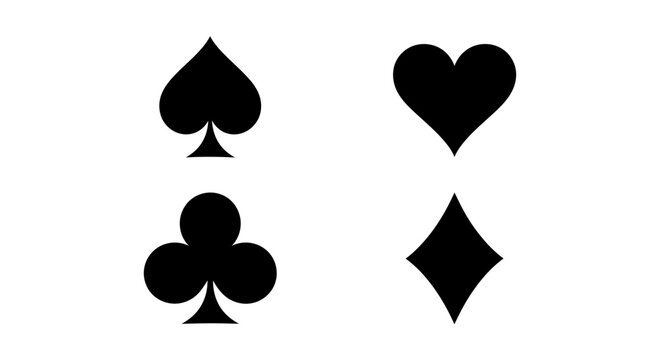 Card Suits Spade Heart Club Diamond Symbols on White Background.