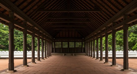 Classic Kandyan-era Ambalama showcasing intricate interlocking woodwork and high tiled roof, representing elegant, purpose-driven design and efficient structure