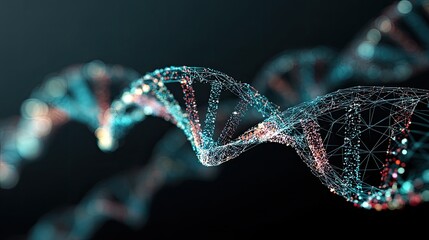 Digital DNA Molecule on Wireframe Wave – Biotechnology Concept