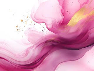 Fototapeta premium Abstract Pink Gold Ink Wash Painting Swirls