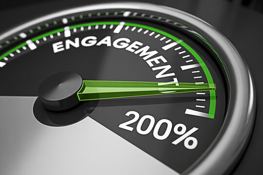 Engagement meter showing 200 percent representing high performance and success measurement - Powered by Adobe