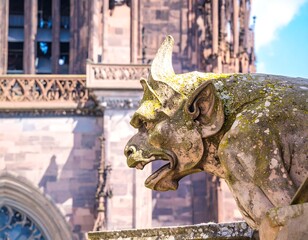 Stone gargoyle statue on cathedral exterior