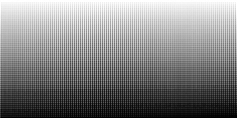Dotted halftone gradient seamless border. Vector screentone raster effect backdrop. Black fading polka dot bg. Dots gradation repeat pattern. Comic pop art background monochrome overlay wallpaper bg