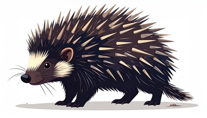 Pixelated Porcupine Illustration Standing on White Background Wildlife Creature Detailed Spines and Brown Fur Digital Art Animal Theme