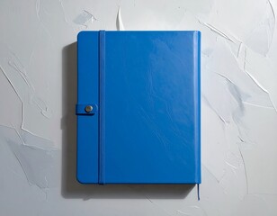 Blue Notebook on a White Textured Surface: A Stationary Still-Life Concept