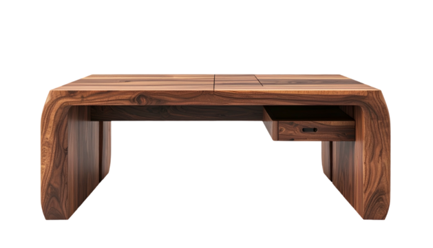 Crafted from natural wood, this beautifully designed rectangular coffee table features a seamless design with a drawer element, offering a modern aesthetic with rich, warm tones set against a dark...