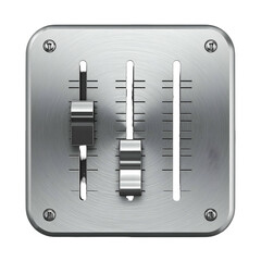 Metallic audio control interface displayed on a black background, featuring three adjustable sliders with a polished metal finish.