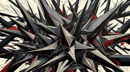 Abstract lines and shapes forming a chaotic, aggressive pattern of sharp spikes.
