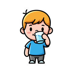 Obraz premium Cute cartoon boy enjoying a refreshing glass of water, illustrating the importance of healthy hydration and promoting good drinking habits for children's well-being and growth.