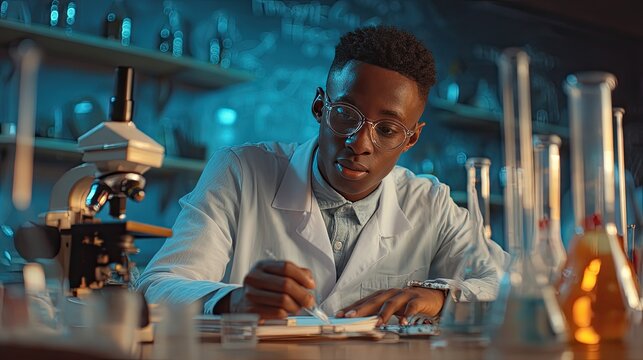 Focused Learner Doing Science Experiment at Blackboard