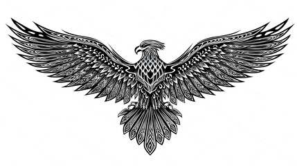Obraz premium Detailed Black and White Eagle Illustration in Tribal Style
