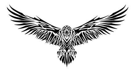 Fototapeta premium Tribal Black and White Eagle Silhouette with Outstretched Wings
