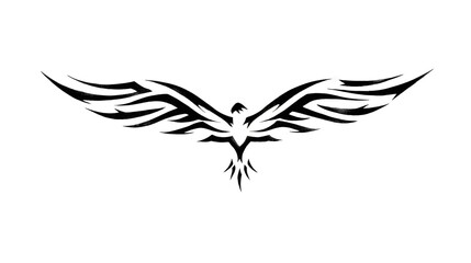 Black and White Tribal Phoenix Design with Elegant Wings