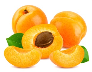 Fresh Apricots with Slices and Leaves.