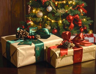 Christmas Gifts Under a Decorated Tree: Holiday Season Celebration