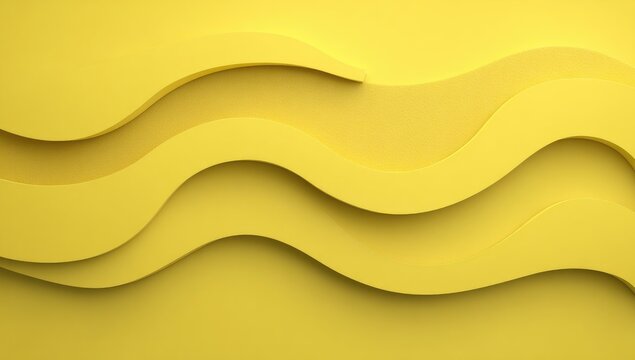 Layers of smooth, yellow, wavy forms create a stylized abstract design