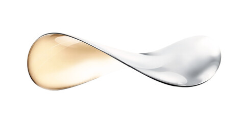 Glossy fluid infinity symbol with smooth gradients of gold and silver liquid