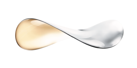 Glossy fluid infinity symbol with smooth gradients of gold and silver liquid