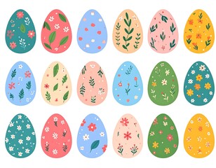 Colorful Easter Eggs with Floral Designs.
