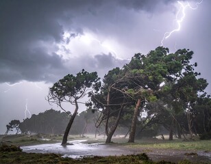 Stormy weather over a pine forest