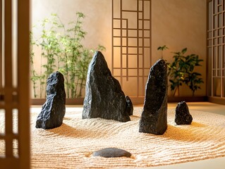 Serene Zen Garden Rocks Sand Minimalist Design