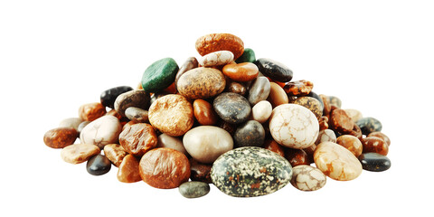 Obraz premium A Pile of Smooth Rounded Polished River Stones in Various Earthy Tones and Patterns