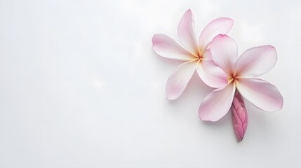 Delicate Pink Plumeria Flowers on White Background Minimalist Floral Photography