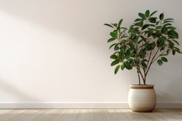 Indoor Plant in Pot with Minimalist Background and Wooden Floor