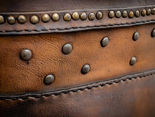 Closeup Brown Leather Texture with Metal Studs